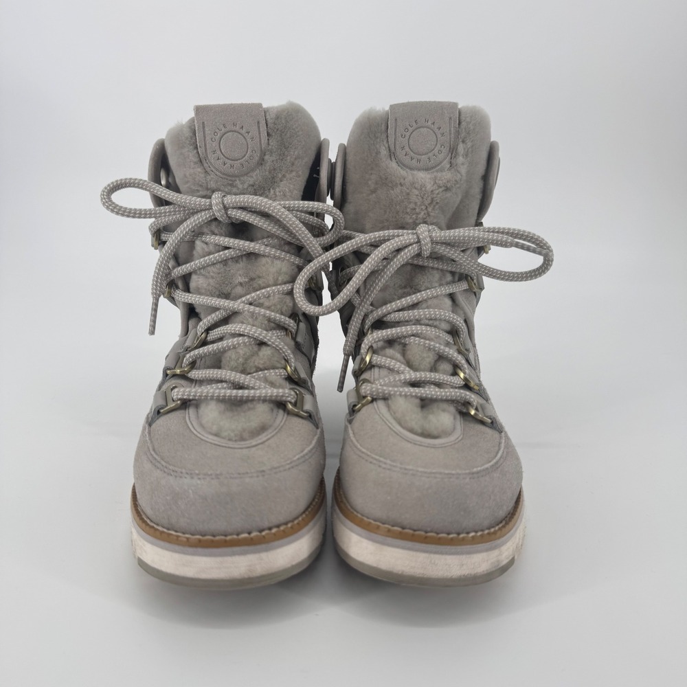 Cole Haan Zerogrand Hiker Boots Grey Suede Shearling W22609 Womens 7B